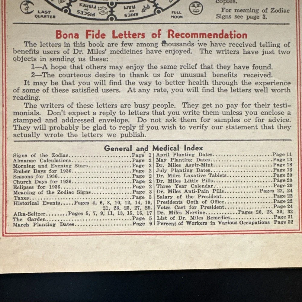 Dr. Miles New Weather Almanac and Handbook‎ of Valuable Information -1936